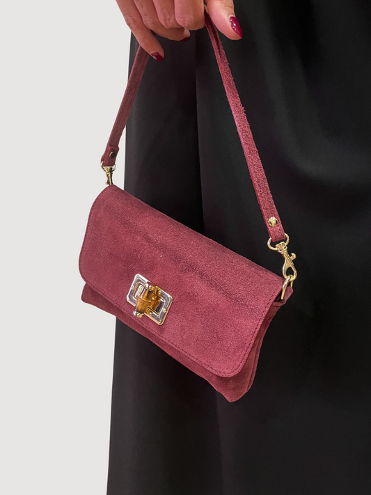 Borsa in suede in pelle color ciliegia - più colori