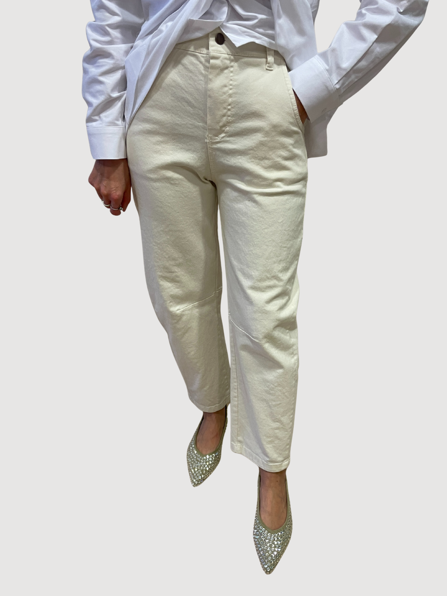 KONTATTO - Pantalone barrel color avorio in cotone
