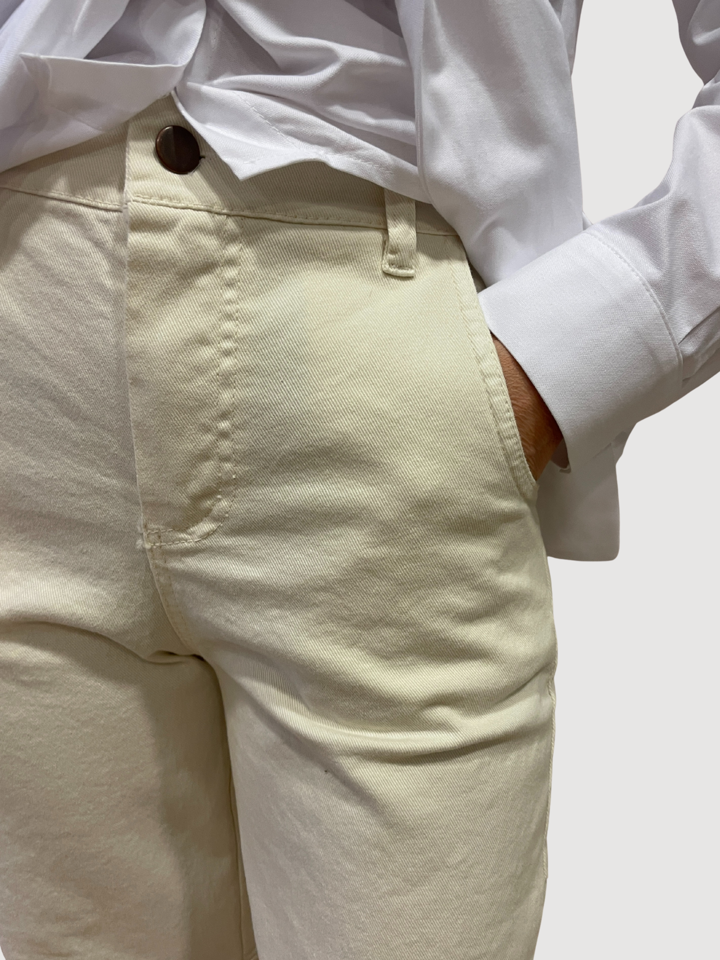 KONTATTO - Pantalone barrel color avorio in cotone