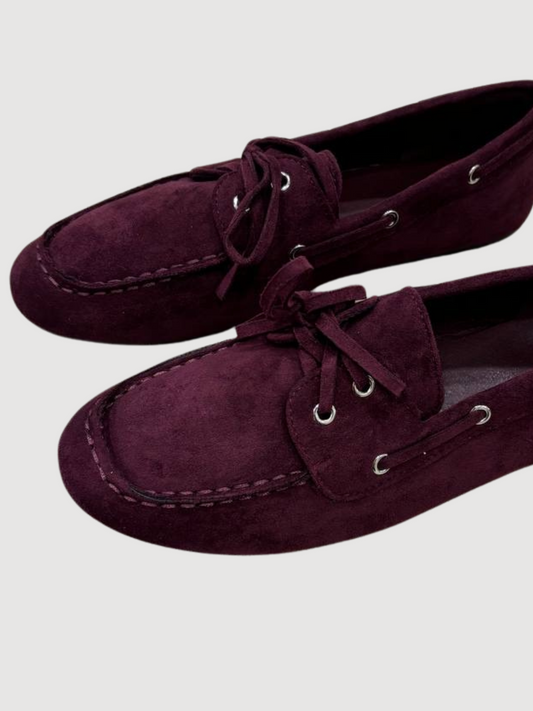 Mocassino in ecocamoscio bordeaux con laccio