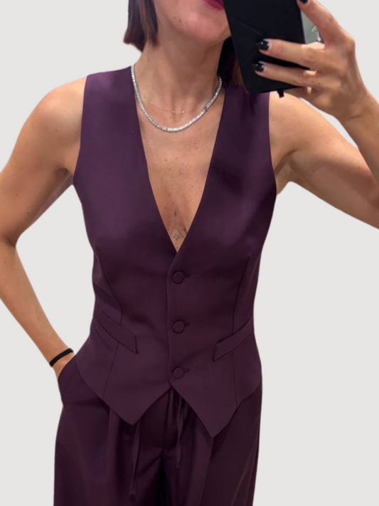 VICOLO - Gilet bordeaux con bottoni