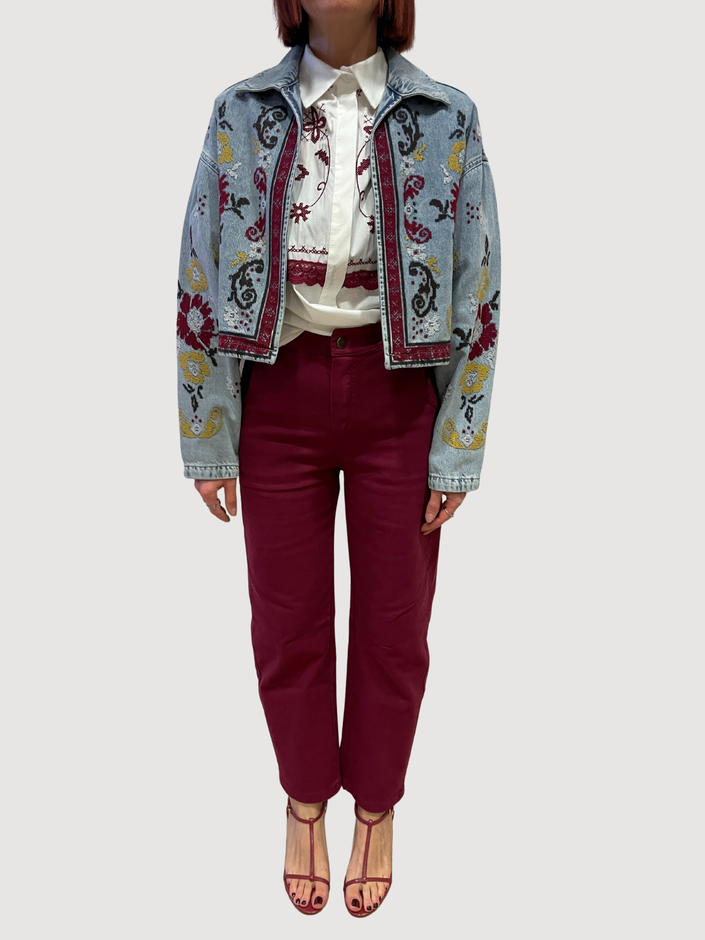 KONTATTO - Pantalone barrel color sangria in cotone