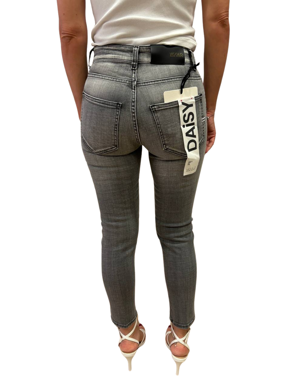 VICOLO - Jeans Daisy slim fit grigio alla caviglia