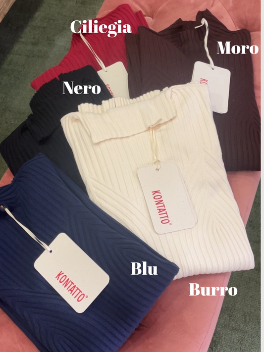 KONTATTO - Maglia a costine in misto viscosa con colletto a cratere - più colori