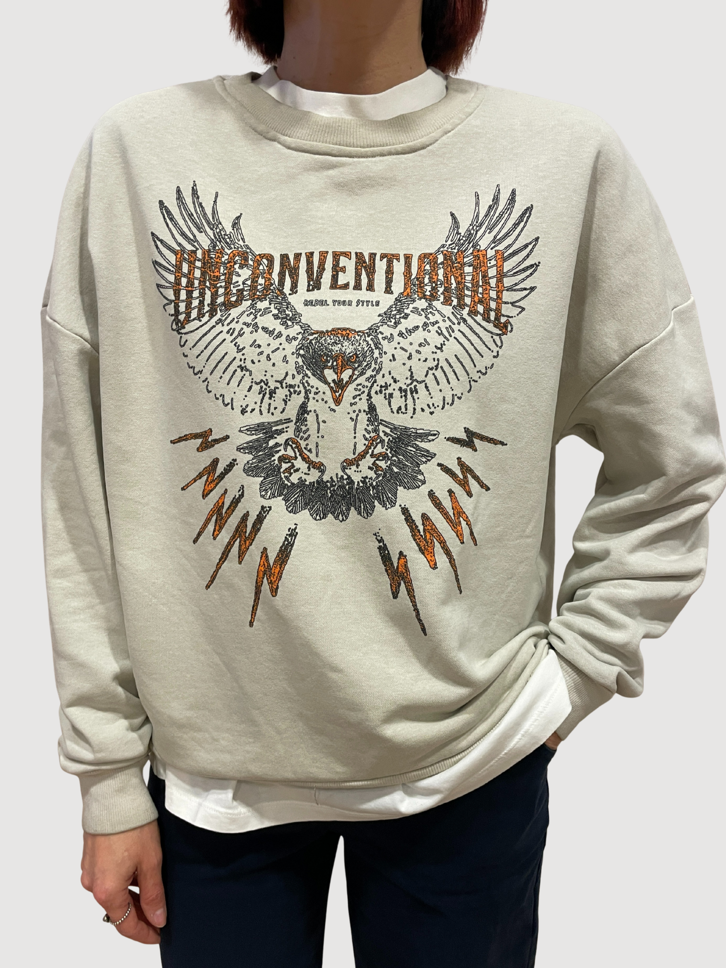 HAVEONE - Felpa morbida sabbia garzata con stampa