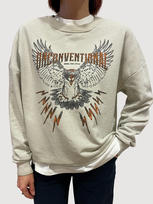 HAVEONE - Felpa morbida sabbia garzata con stampa