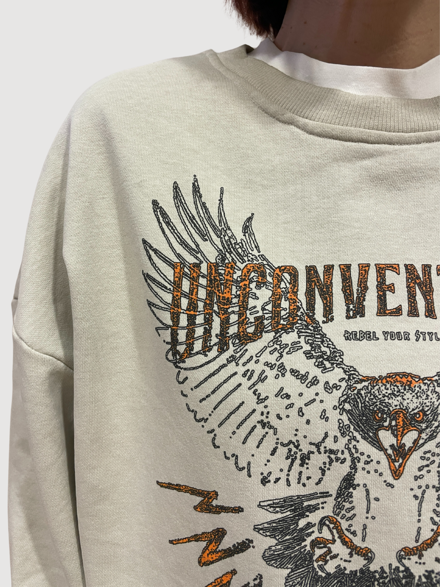 HAVEONE - Felpa morbida sabbia garzata con stampa