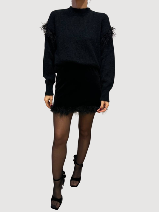 KONTATTO - Gonna nera corta in velluto con piumette
