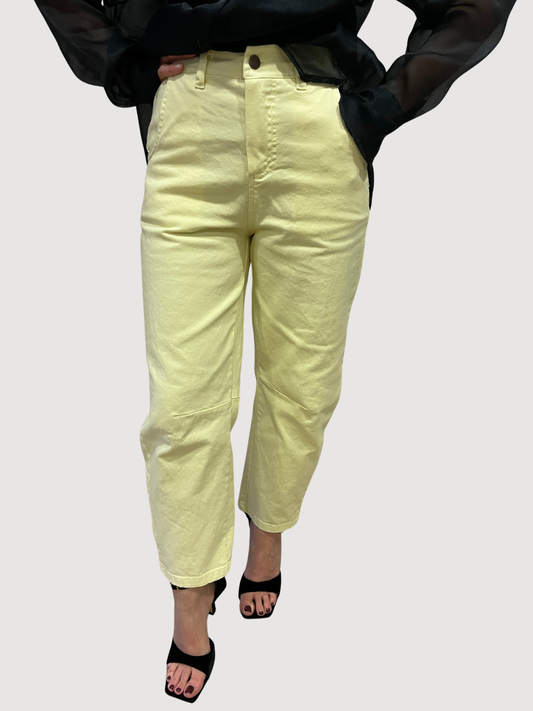 KONTATTO - Pantalone barrel color giallino in cotone