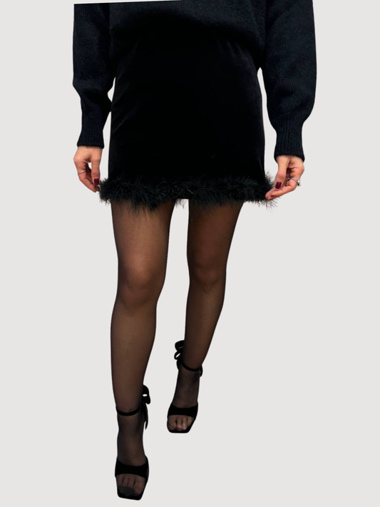 KONTATTO - Gonna nera corta in velluto con piumette