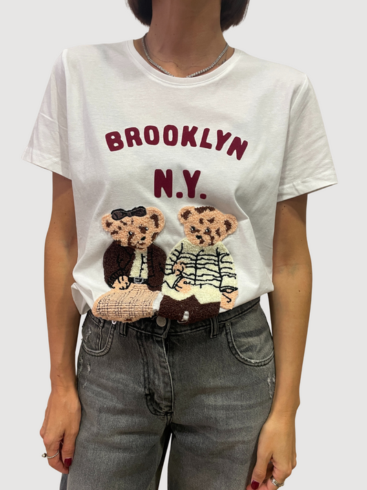 KONTATTO - T-shirt con stampa orsetti in tessuto teddy