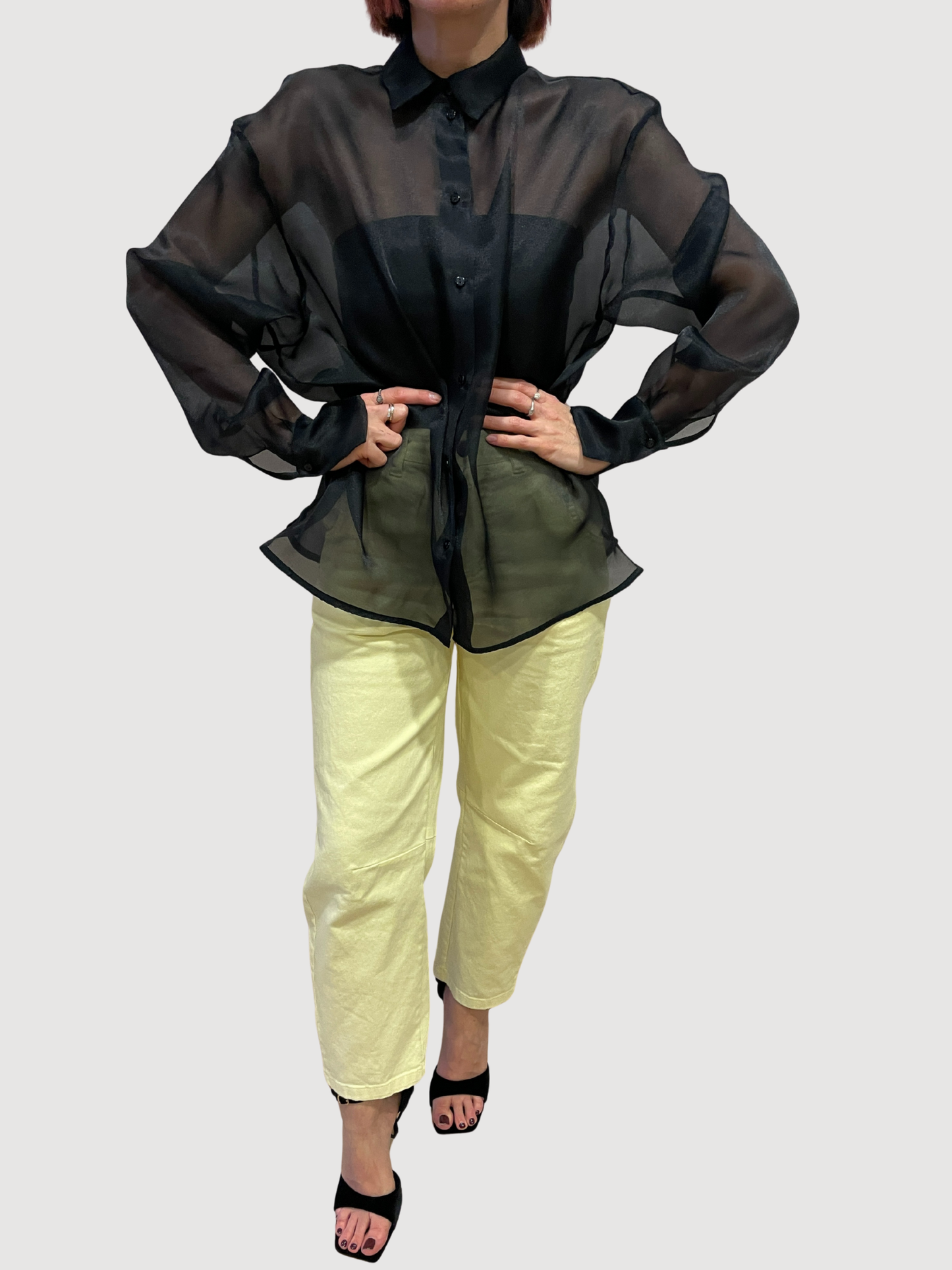 KONTATTO - Pantalone barrel color giallino in cotone