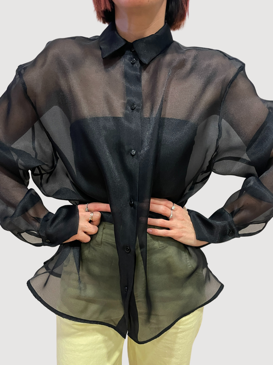 KONTATTO - Camicia nera in organza over con top a fascia
