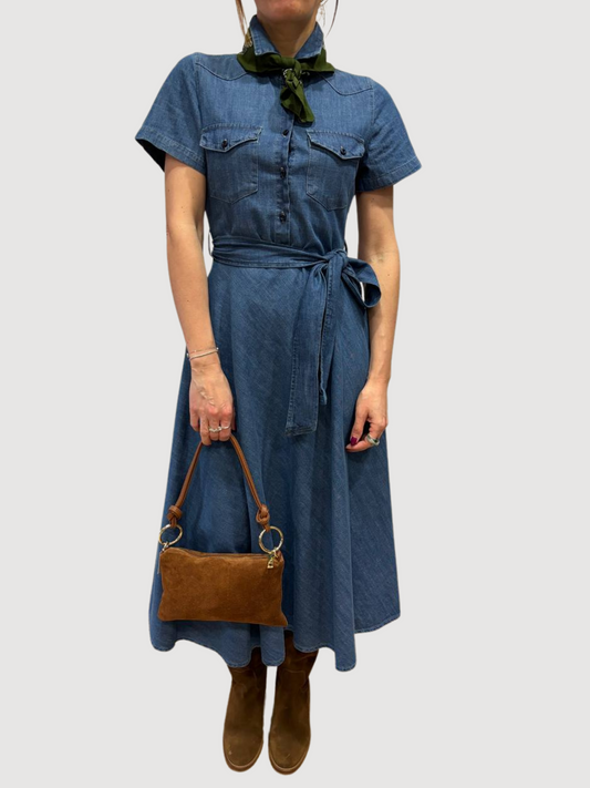 LE SARTE DEL SOL - Abito in denim a mezza manica con fusciacca