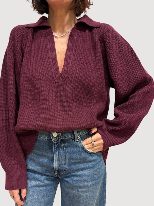 VICOLO - Maglioncino morbido a costine con scollo a V e colletto - più colori