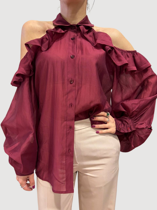 VICOLO - Camicia ribes con effetto cut out e volant