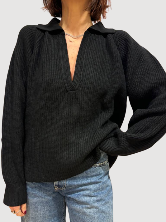 VICOLO - Maglioncino morbido a costine con scollo a V e colletto - più colori