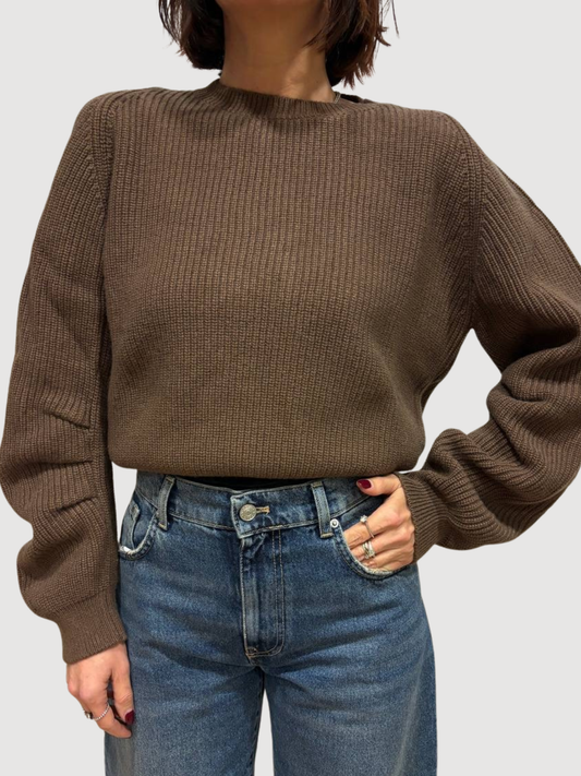 VICOLO - Maglioncino crop a costine con maniche arricciate - più colori