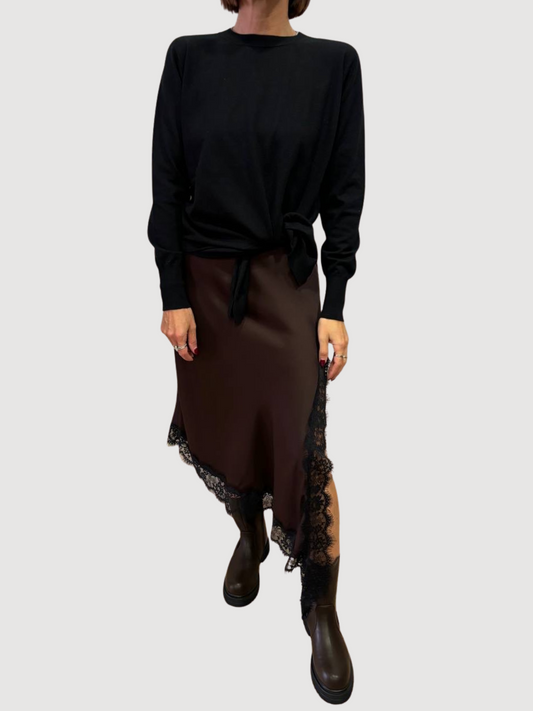 VICOLO - Gonna moro in viscosa asimmetrica con pizzo nero
