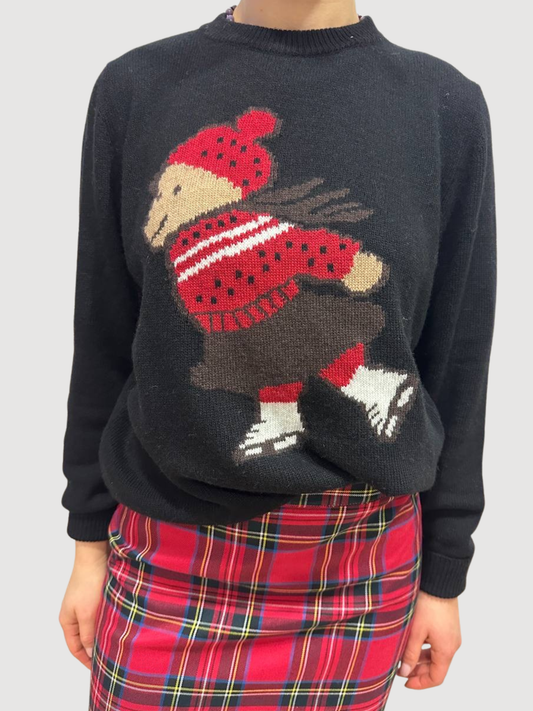 VICOLO - Maglioncino nero a girocollo con "orsetto pattinatore".