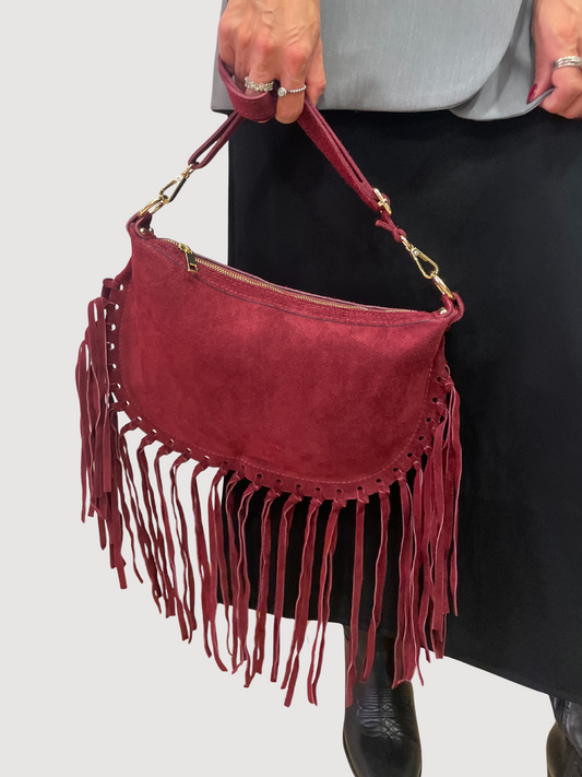 Borsa in suede ciligia con frange - più colori