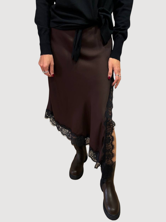 VICOLO - Gonna moro in viscosa asimmetrica con pizzo nero