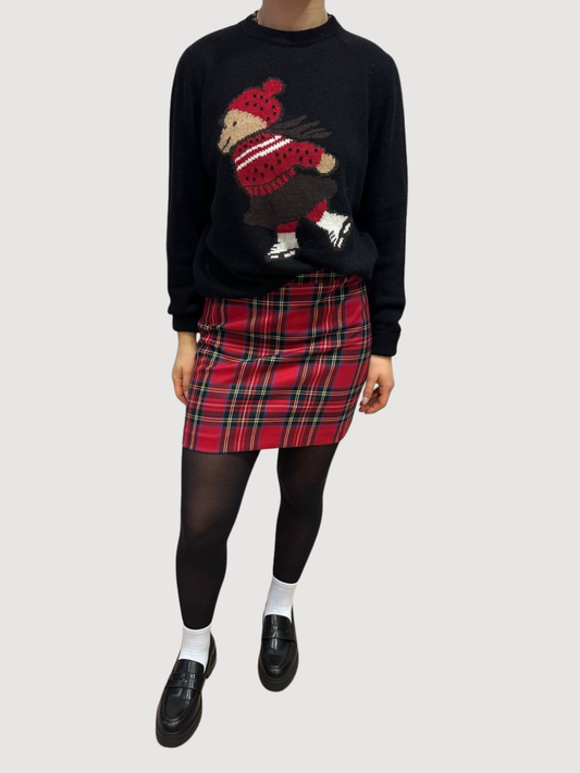 VICOLO - Maglioncino nero a girocollo con "orsetto pattinatore".