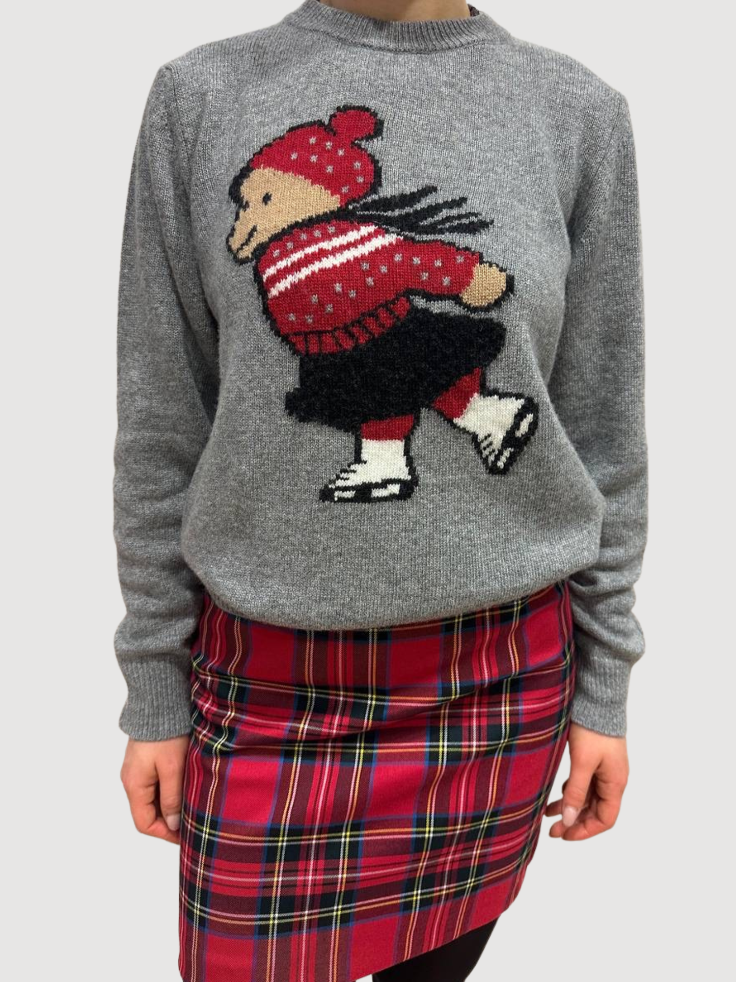 VICOLO - Maglioncino grigio a girocollo con "orsetto pattinatore".