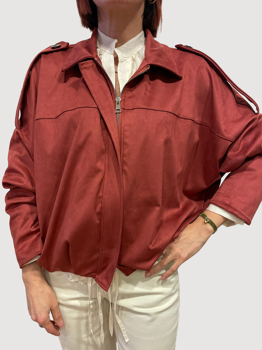 SAIPH - Bomber color coccio in eco camoscio con colletto e zip