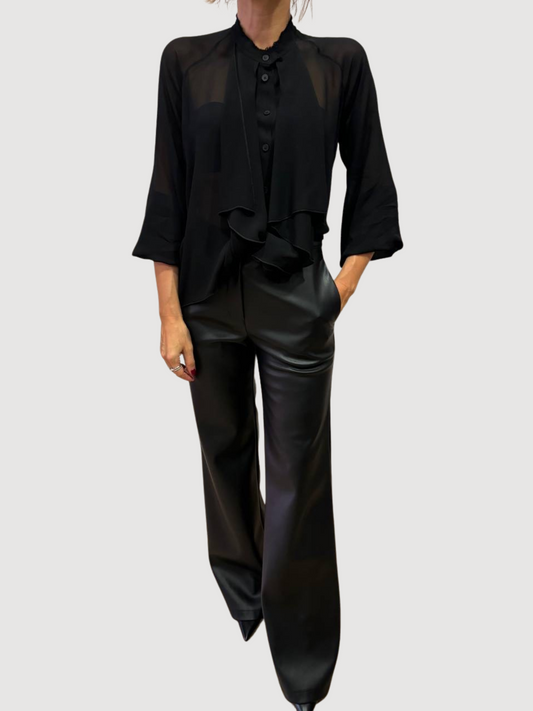 HAVEONE - Camicia nera con bottoni e maniche a tre quarti