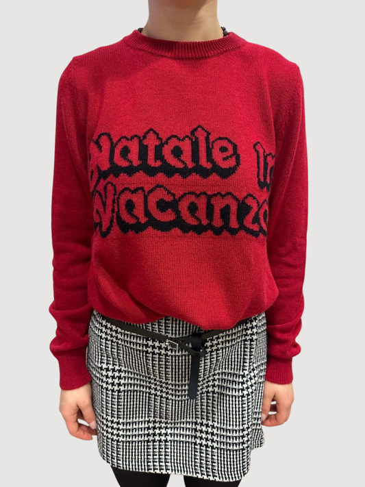 VICOLO - Maglioncino rosso a girocollo con scritta "Natale in Vacanza".