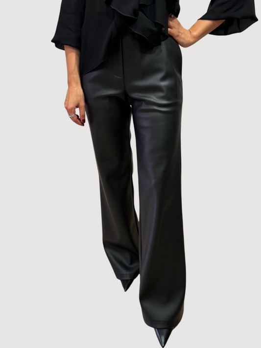 KAOS - Pantalone in ecopelle nero a palazzo flare fit