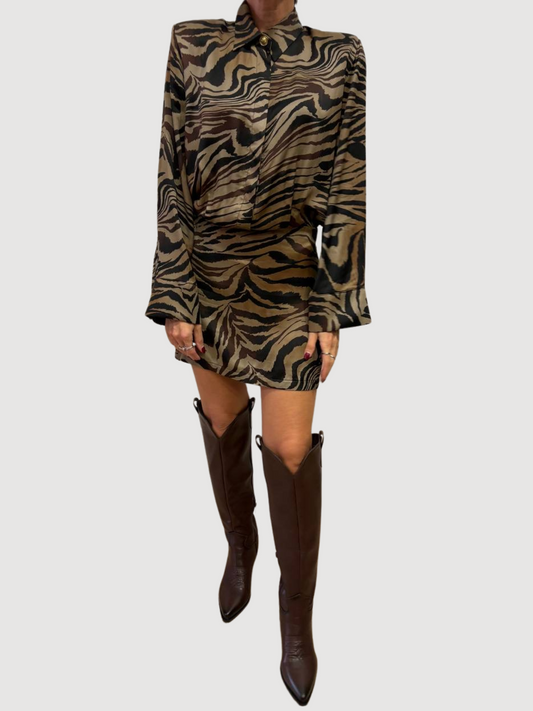 VICOLO - Abito corto chemisier con gonna aderente con stampa animalier