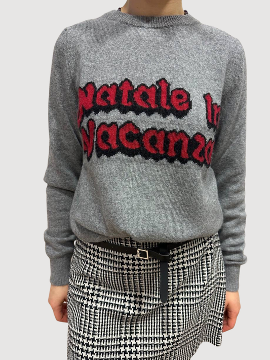 VICOLO - Maglioncino grigio a girocollo con scritta "Natale in Vacanza".
