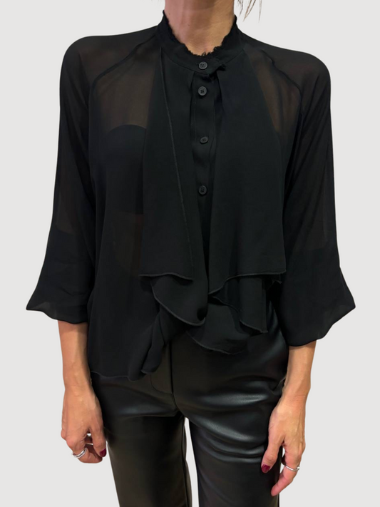 HAVEONE - Camicia nera con bottoni e maniche a tre quarti