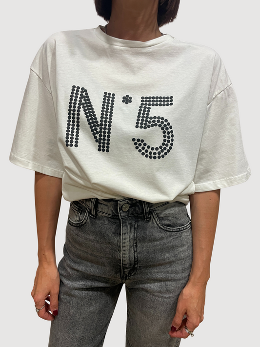 SOUVENIR - T-shirt over burro con stampa "n°5" - più colori