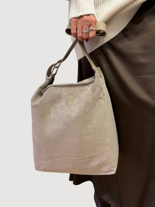 Borsa in suede gesso con pochette all'interno - più colori