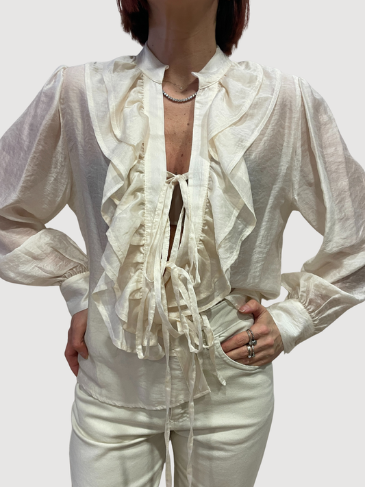 HAVEONE - Camicia color latte con rouges e laccetti