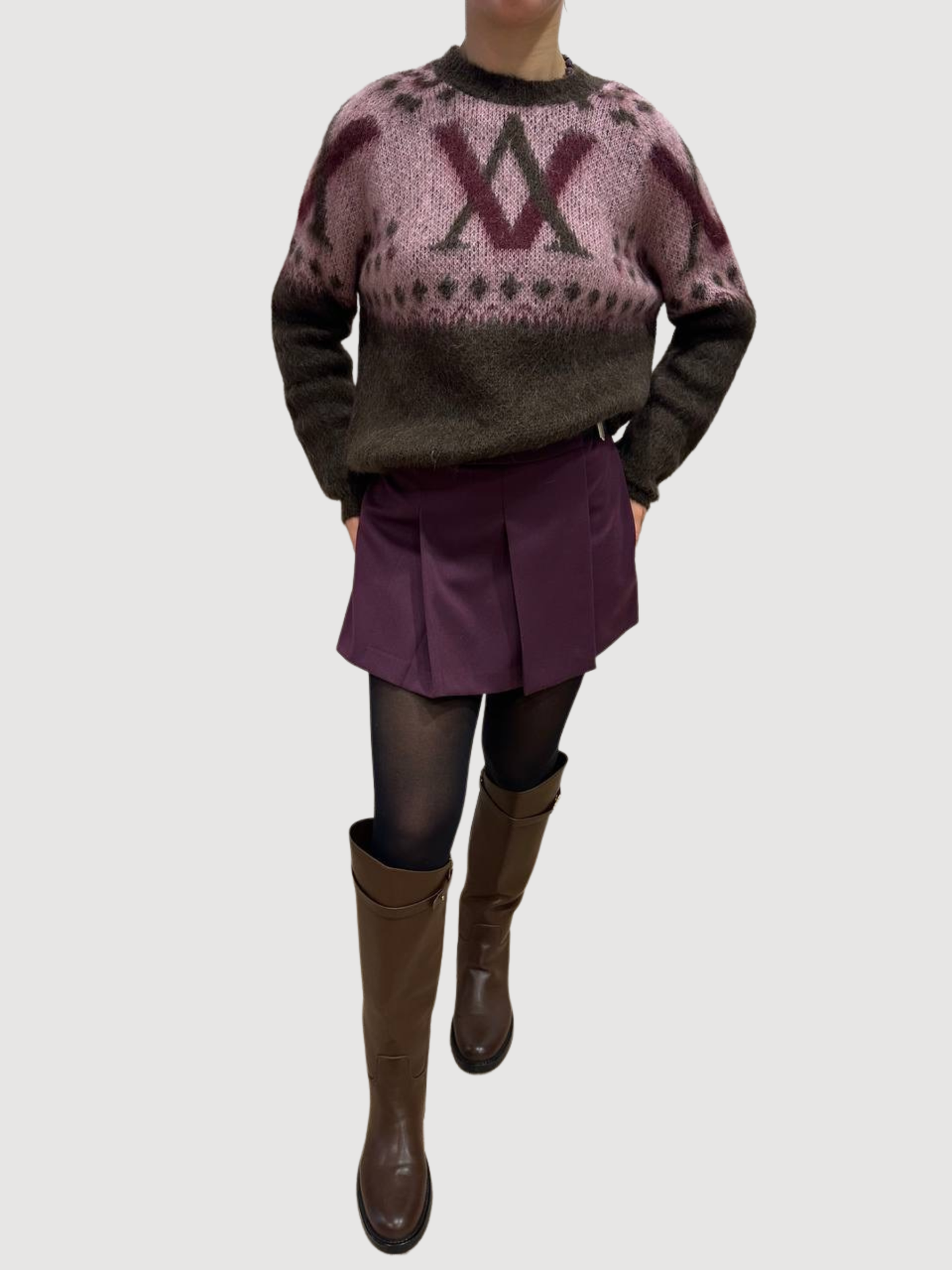 KONTATTO - Shorts bordeaux con pieghe e cintura in vita