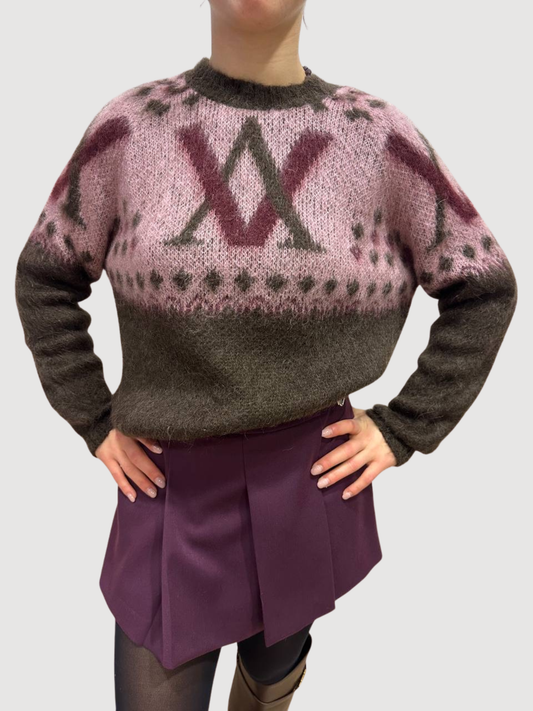 VICOLO - Maglione a girocollo con scritte in colore moro e rosa