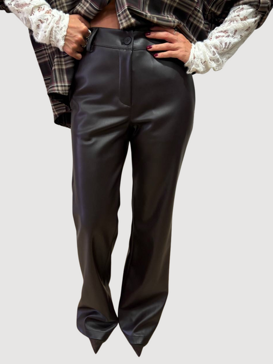 KAOS - Pantalone in ecopelle fondente a palazzo flare fit