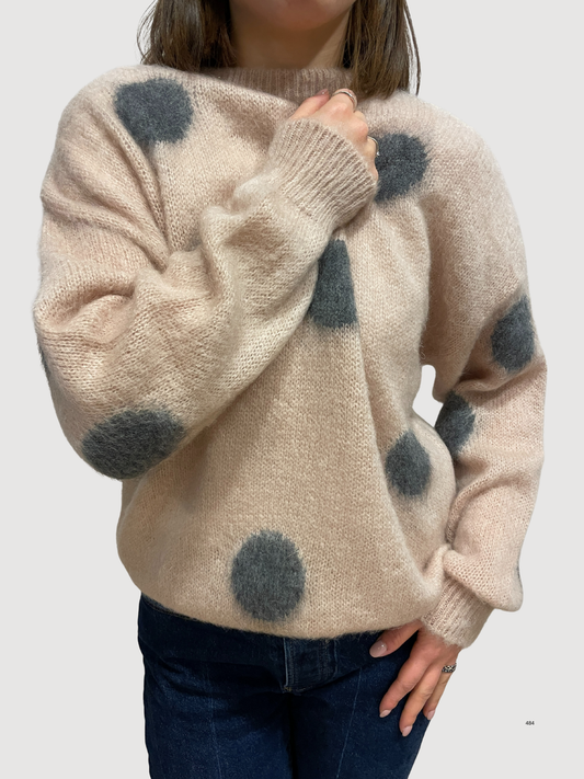 VICOLO - Maglione a girocollo in colore rosa con pois in grigio.
