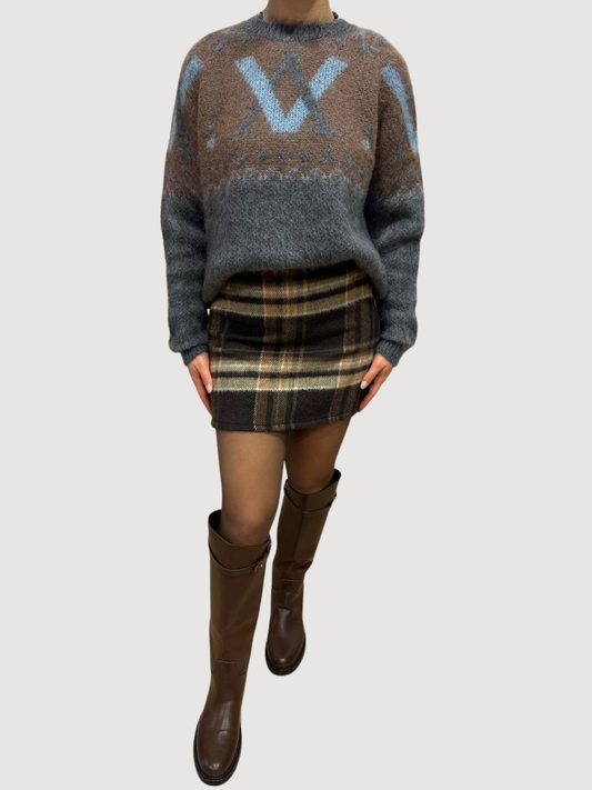 VICOLO - Maglione a girocollo con scritte in colore moro ed azzurro