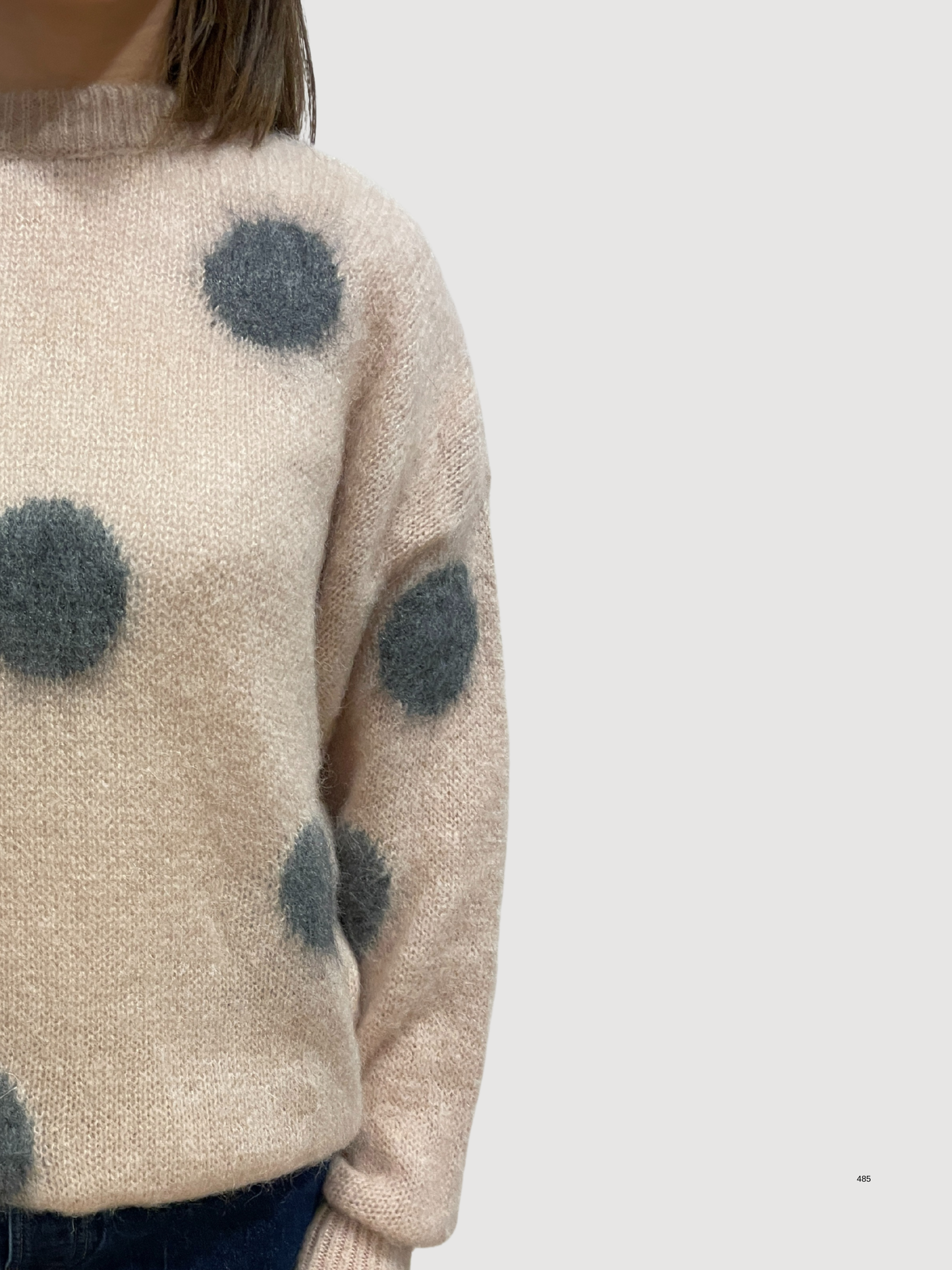 VICOLO - Maglione a girocollo in colore rosa con pois in grigio.