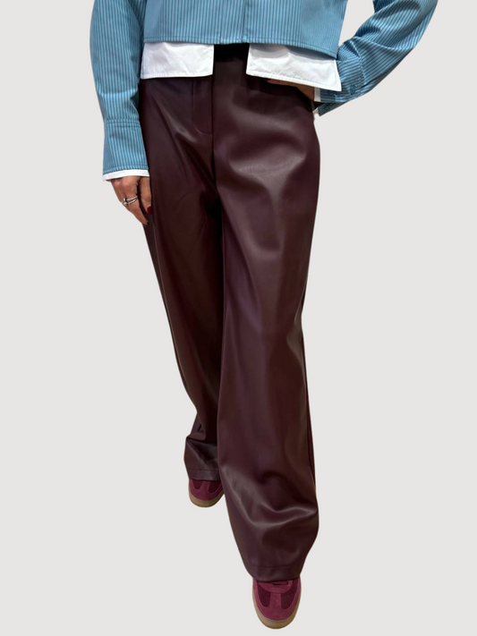 HAVEONE - Pantalone in ecopelle bordeaux a palazzo dritto