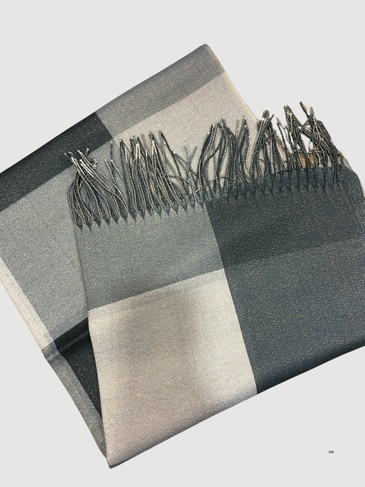 VICOLO - Sciarpa in lurex nera e bronzo con frange in viscosa e lana