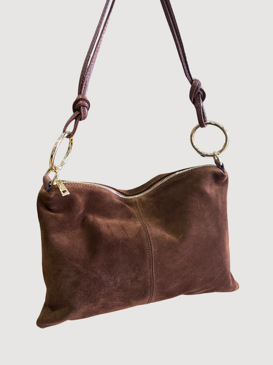 Borsa in suede cioccolato con tracolla - più colori
