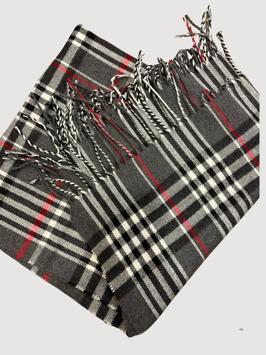 VICOLO - Sciarpa a quadri grigia e cherry con frange