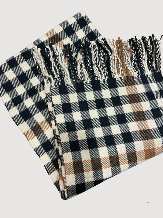 VICOLO - Sciarpa in viscosa a quadri nera e liquirizia con frange