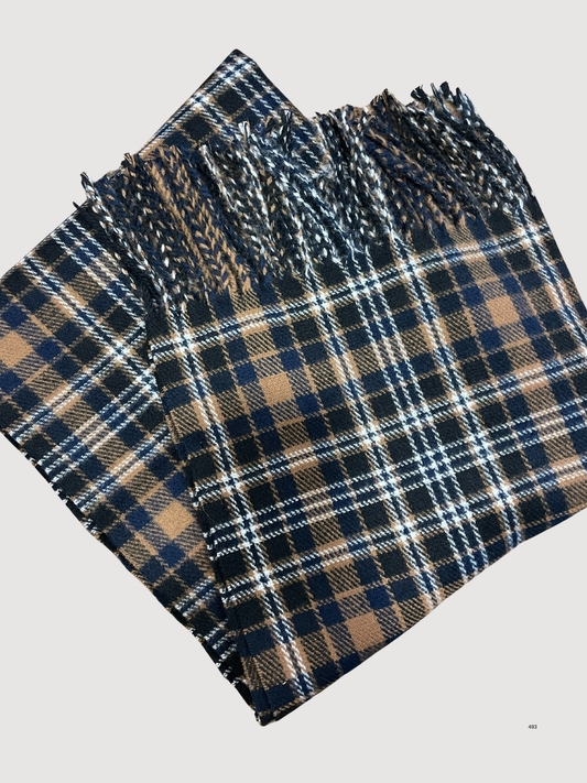 VICOLO - Sciarpa in viscosa a quadri blu e liquirizia con frange